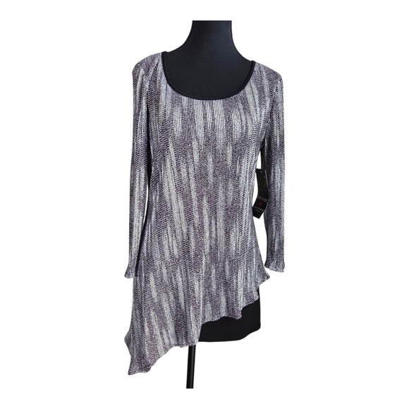 Frank Lyman Design Black and Silver  Asymmetrical Tunic Size 8 - Picture 1 of 5